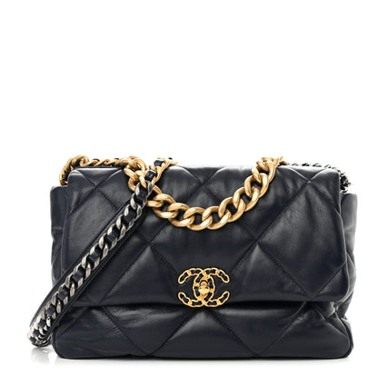 Chanel Goatskin Quilted Large Chanel 19 Flap Navy Blue 1 of 11