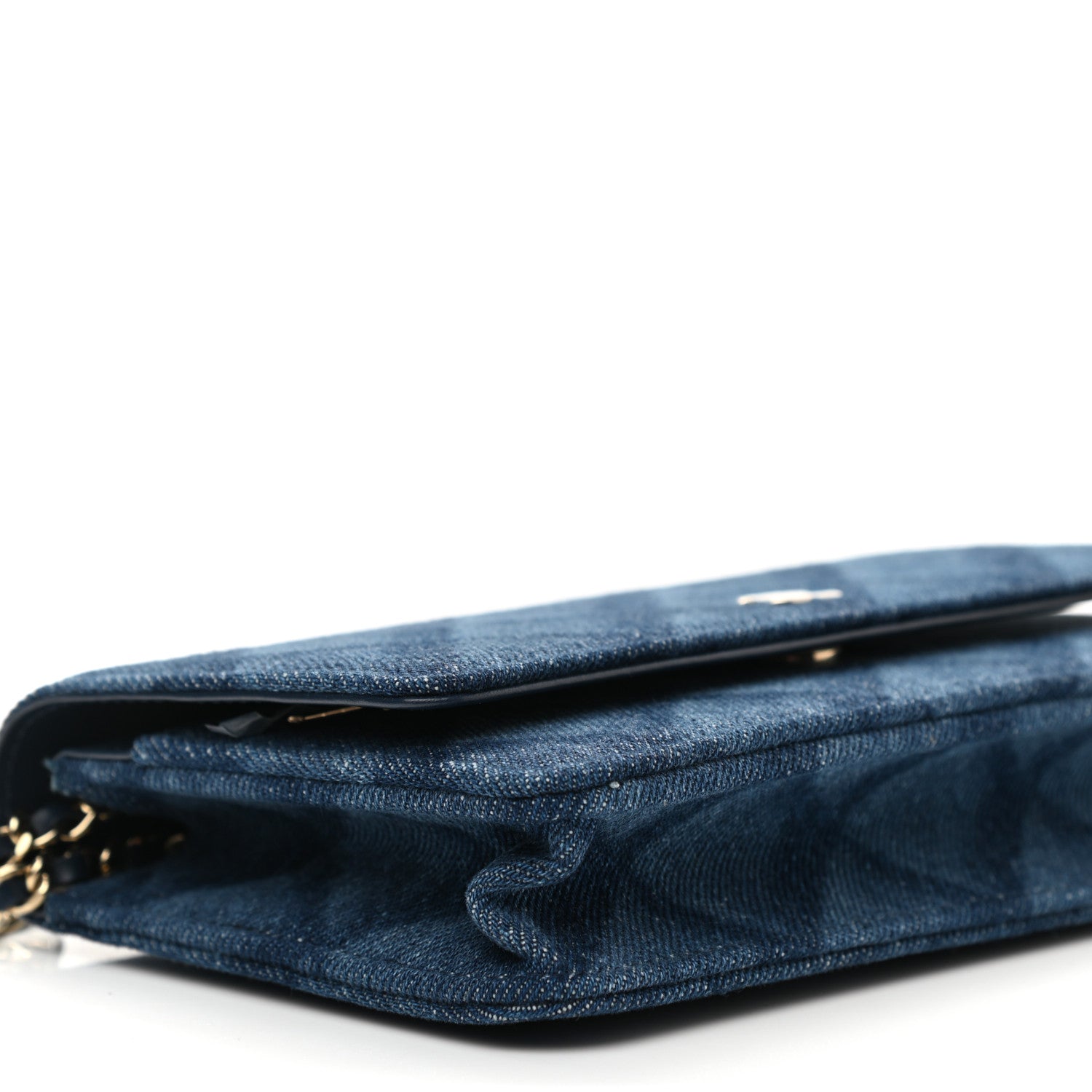 Chanel Denim Printed Wallet On Chain WOC Dark Blue 9 of 10