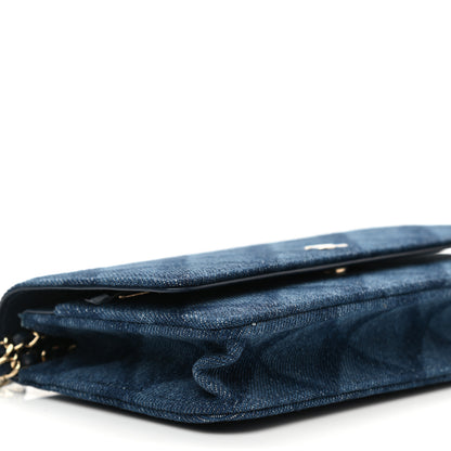 Chanel Denim Printed Wallet On Chain WOC Dark Blue 9 of 10