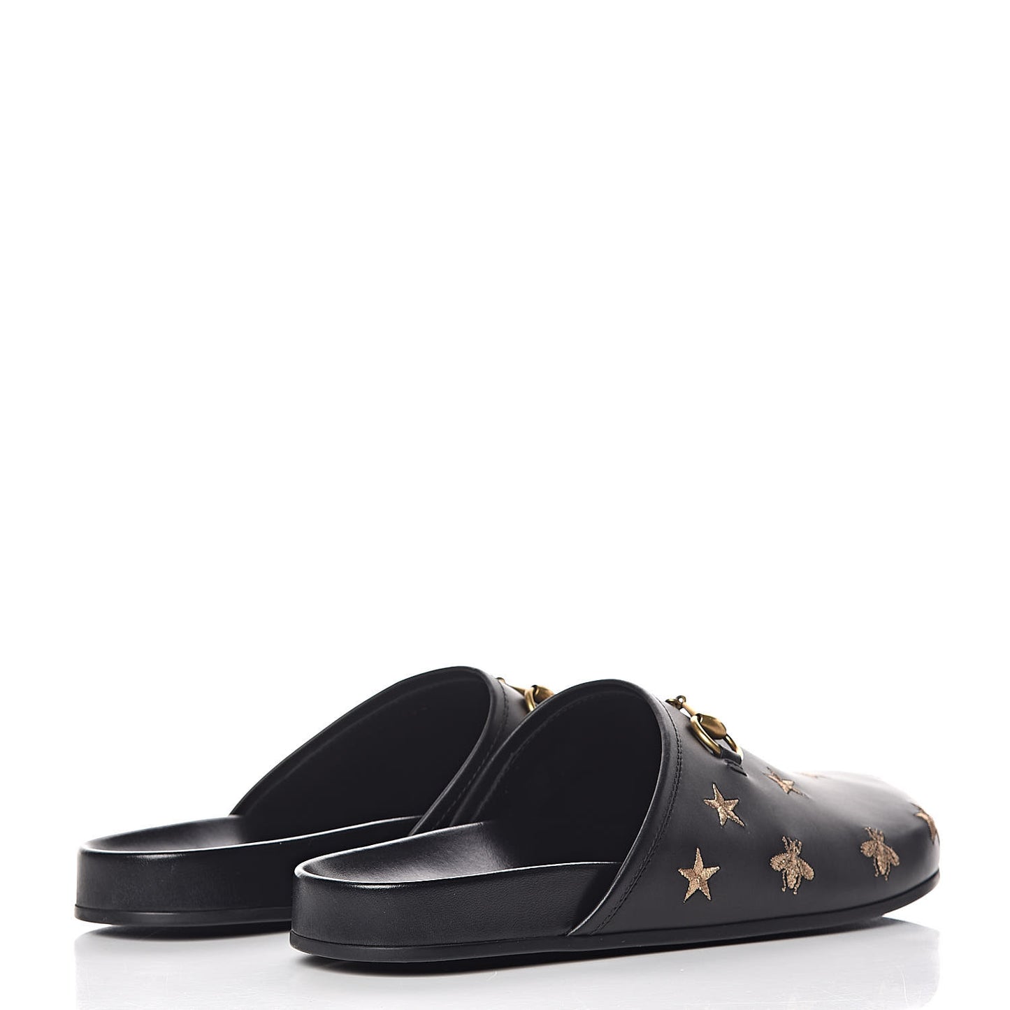 Calfskin Bee Star Embroidered Mens Horsebit River Slippers 11 Black