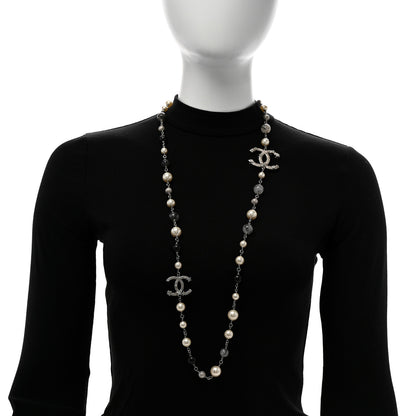 Chanel Pearl Beaded Star CC Long Necklace Silver 2 of 6