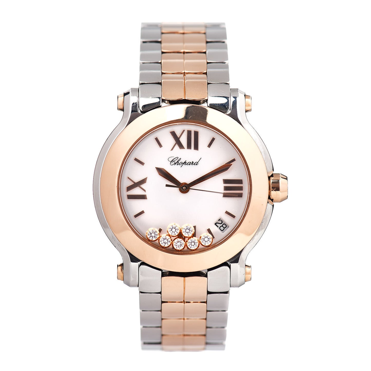 Stainless Steel 18K Rose Gold 7 Diamond 36mm Happy Sport Quartz Watch