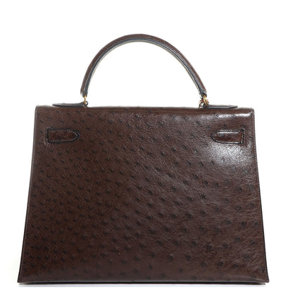 Hermes Ostrich Kelly Sellier 32 Chocolate 4 of 17