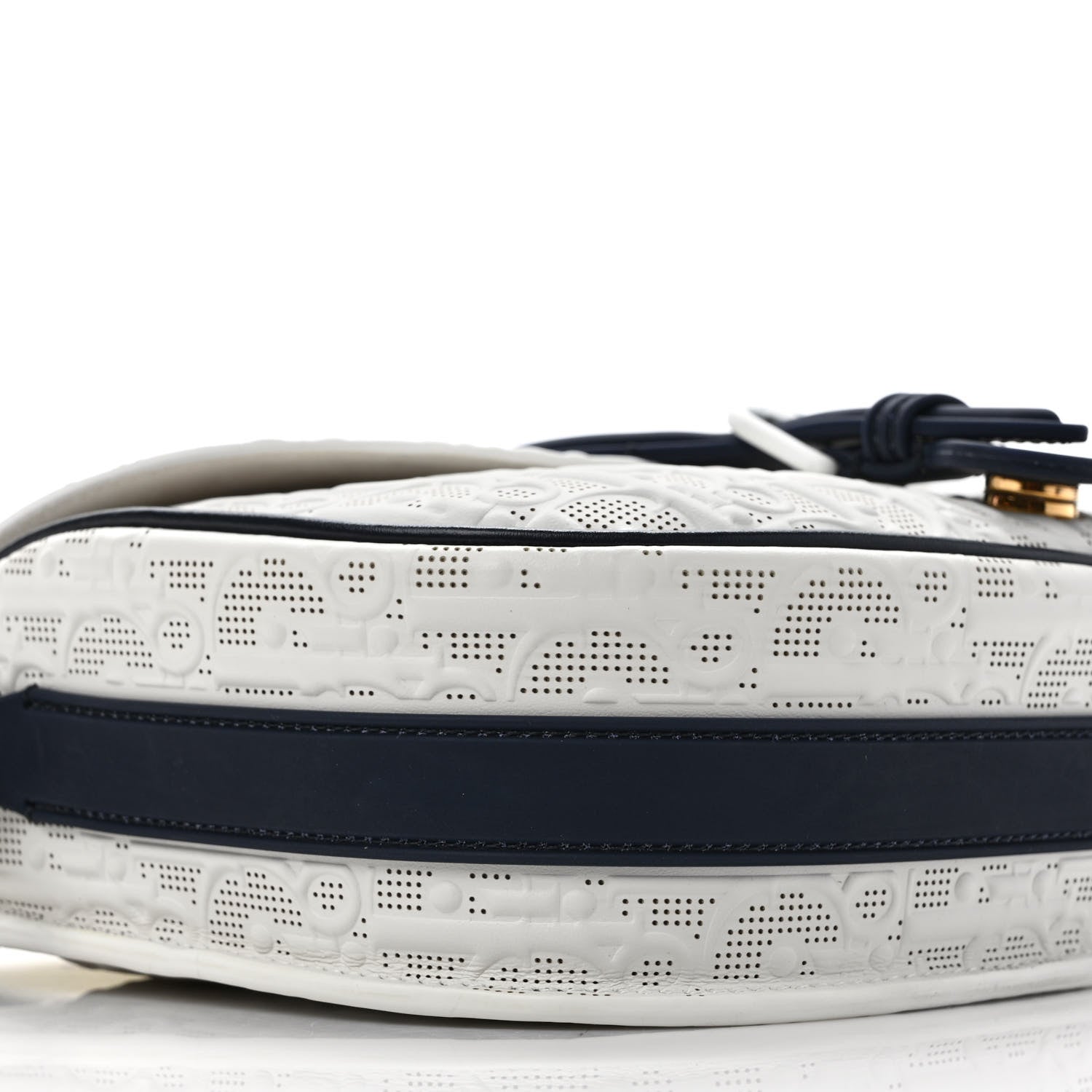 Christian Dior Calfskin Perforated Oblique Medium Bobby Flap White Blue 7 of 8