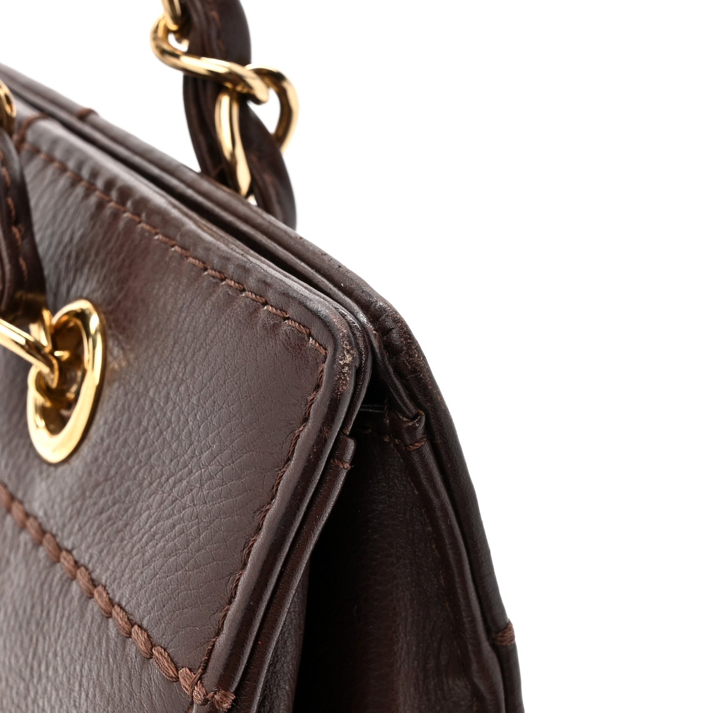 Calfskin Stitched Chocolate Bar Shopping Tote Dark Brown