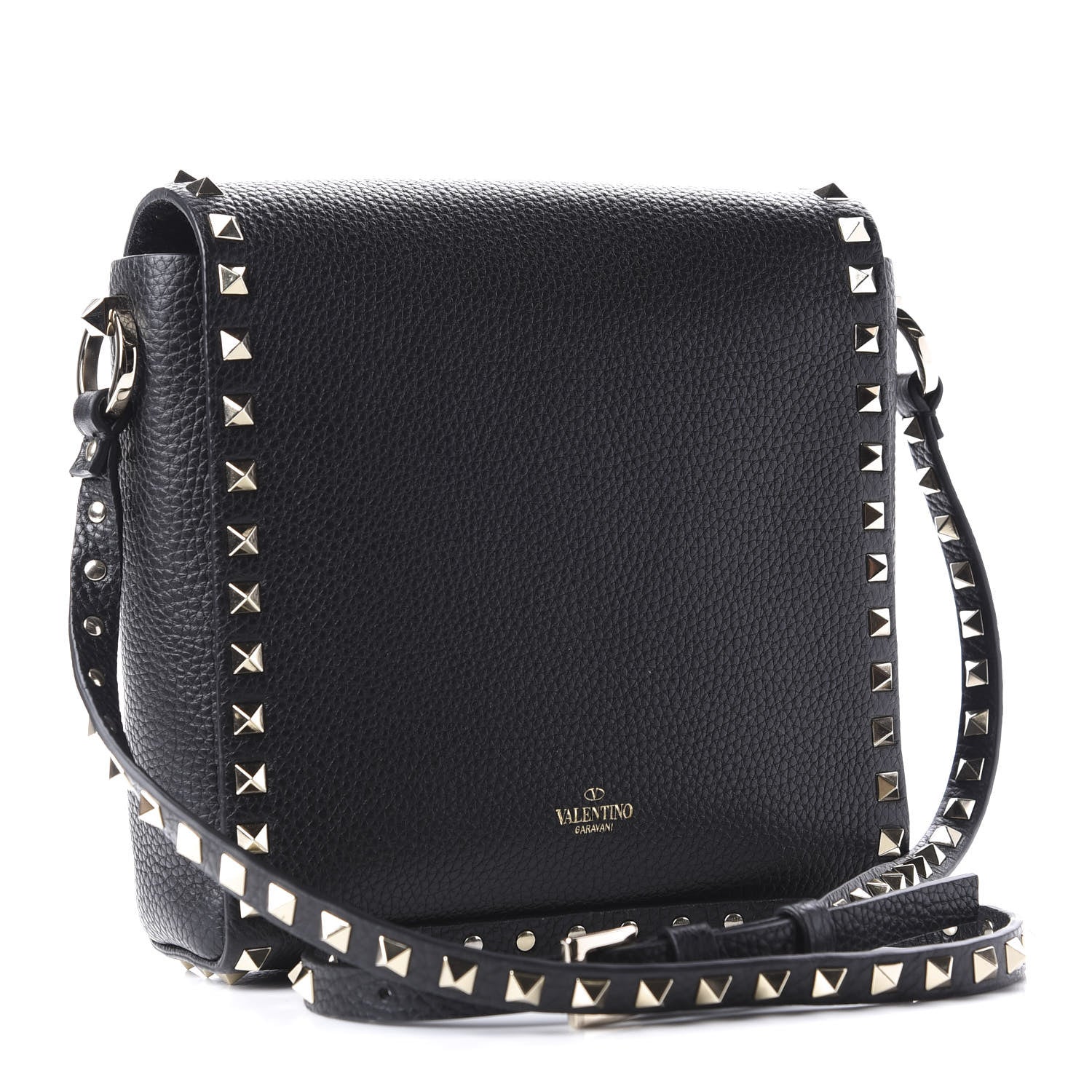 Valentino Garavani Pebbled Calfskin Rockstud Flip Lock Flap Messenger Black 3 of 9