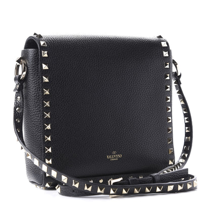 Valentino Garavani Pebbled Calfskin Rockstud Flip Lock Flap Messenger Black 3 of 9