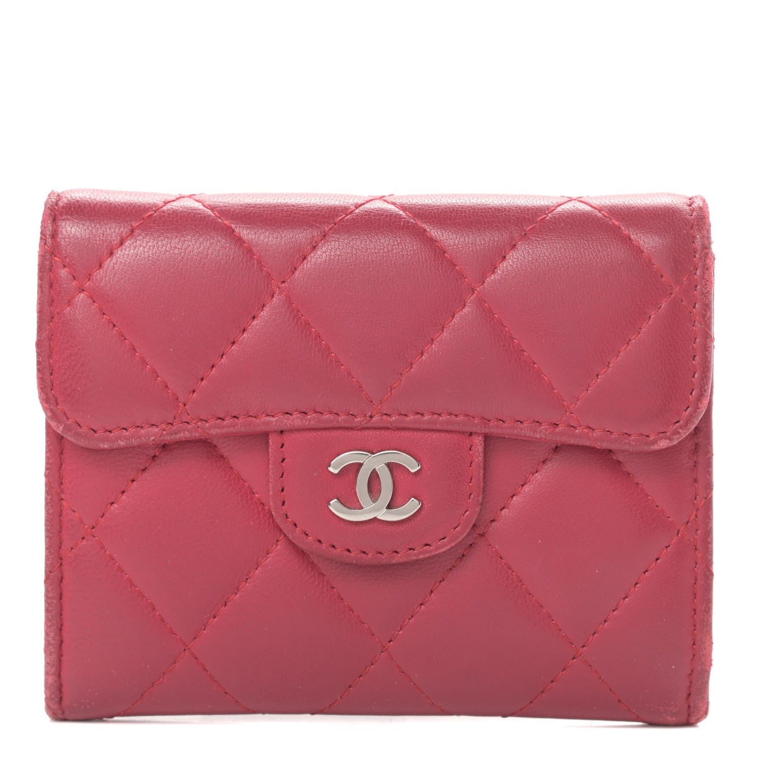 Chanel Lambskin Quilted Flap Card Holder Wallet Dark Pink 1 of 12
