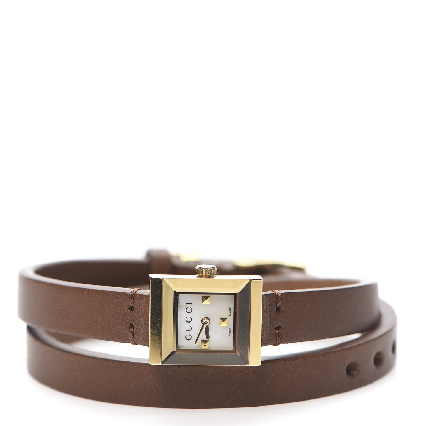 Stainless Steel Calfskin Mother of Pearl 14mm G-Frame Square Double Wrap Quartz Watch