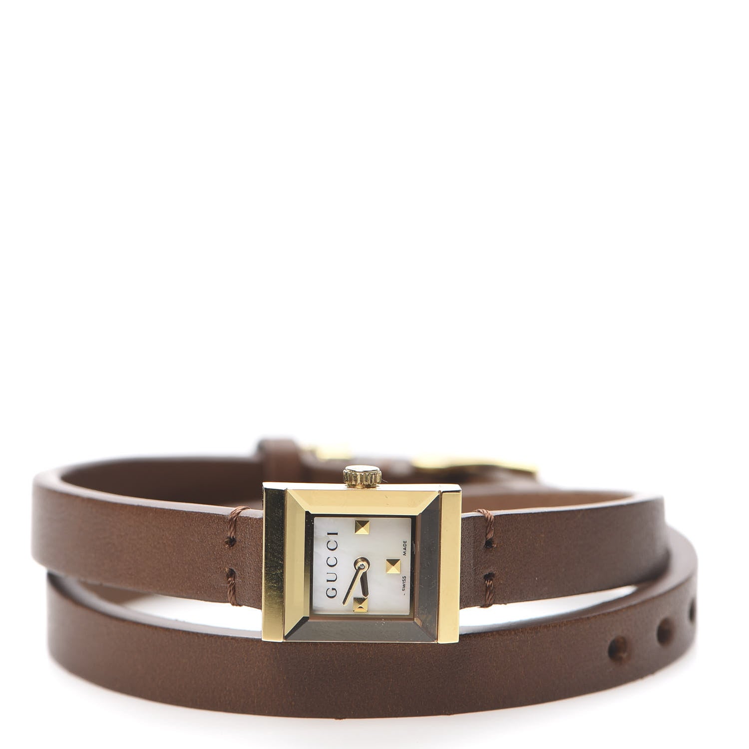 Gucci Stainless Steel Calfskin Mother of Pearl 14mm G-Frame Square Double Wrap Quartz Watch 3 of 8