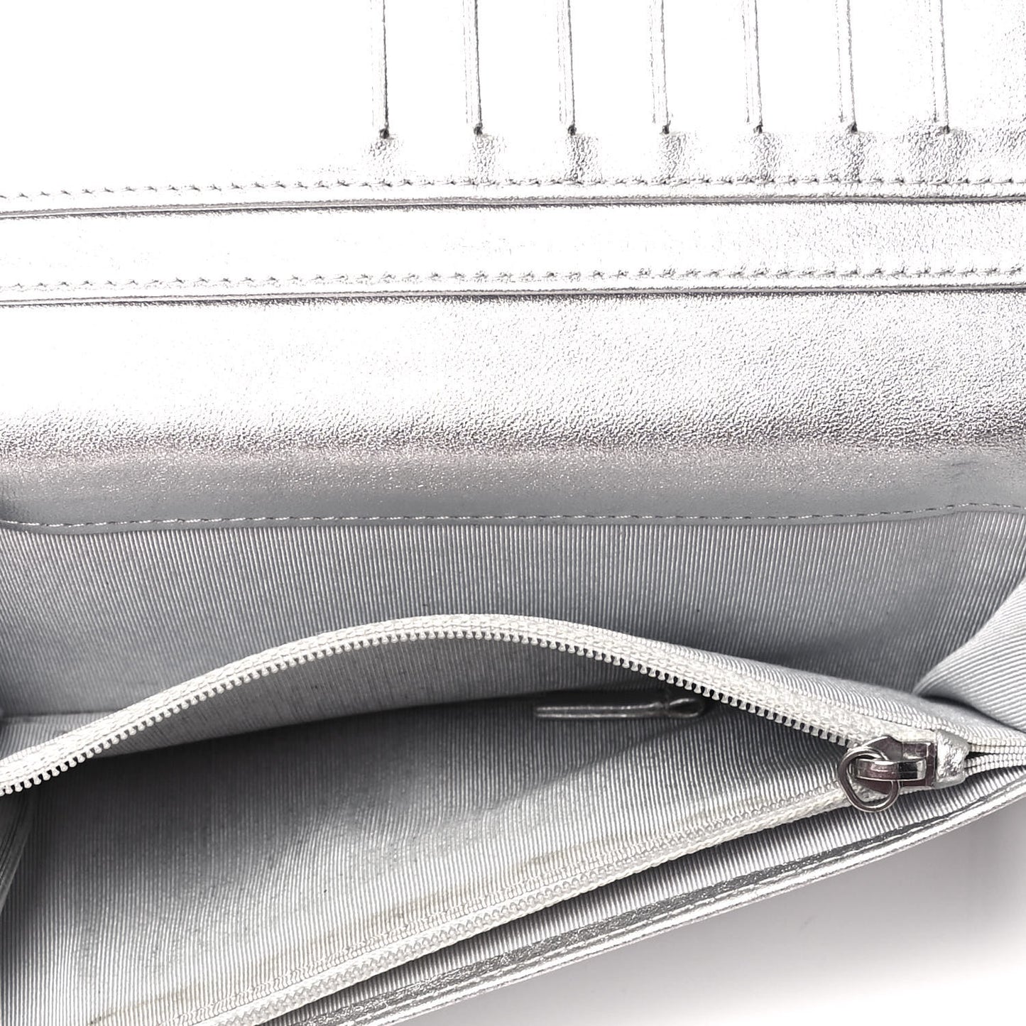 Metallic Calfskin Quilted Yen Wallet Dark Silver