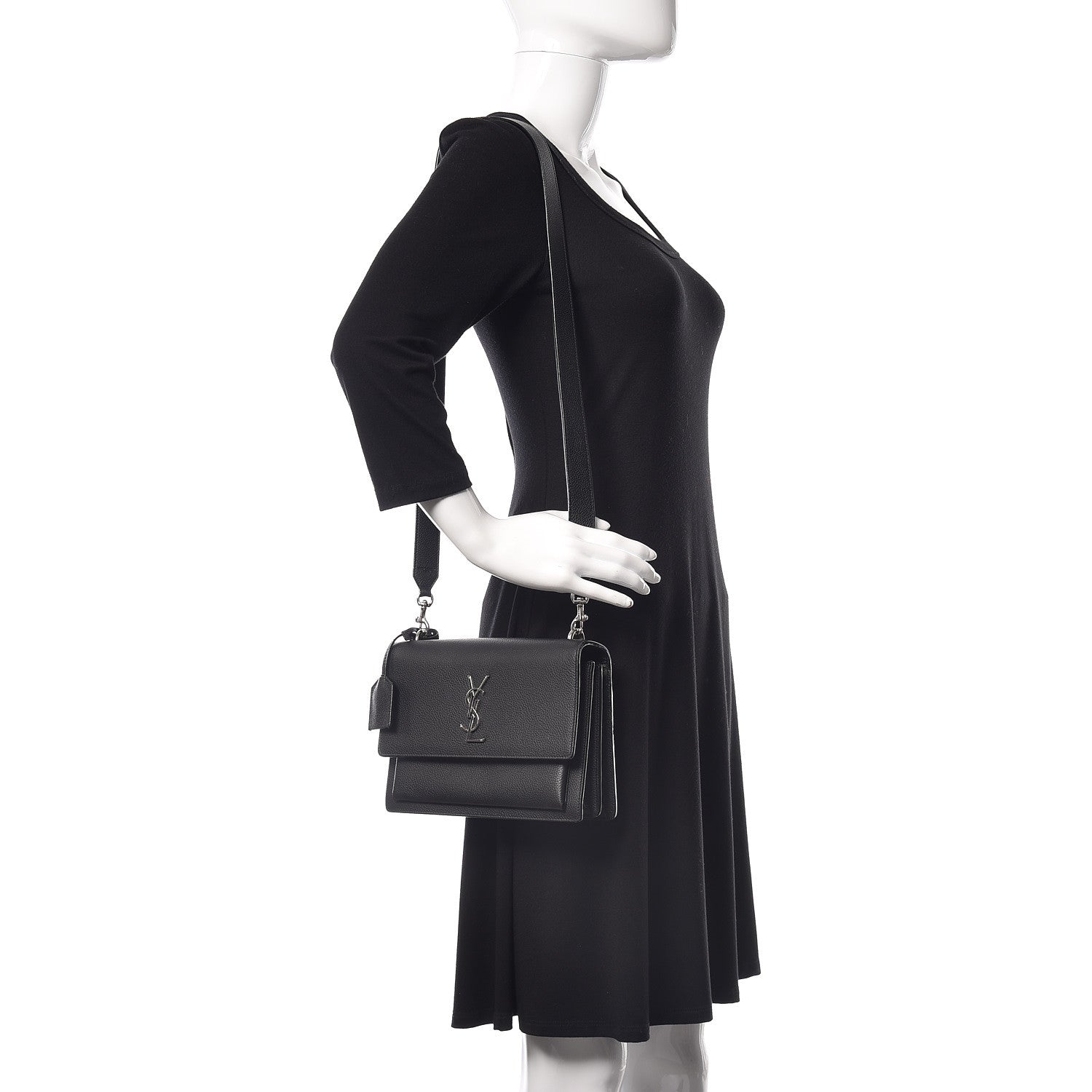 Saint Laurent Grained Calfskin Medium Monogram Sunset Satchel Black 2 of 11