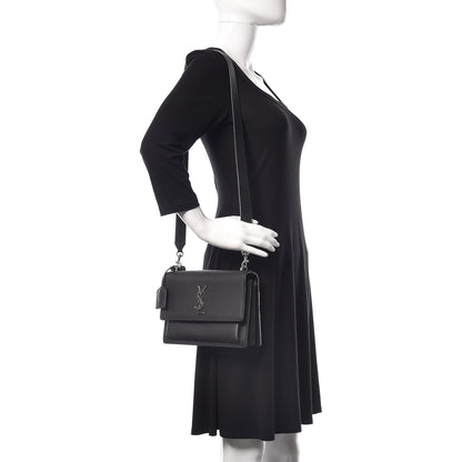 Saint Laurent Grained Calfskin Medium Monogram Sunset Satchel Black 2 of 11