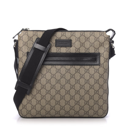 Gucci GG Supreme Monogram Flat Messenger Bag Black 1 of 10
