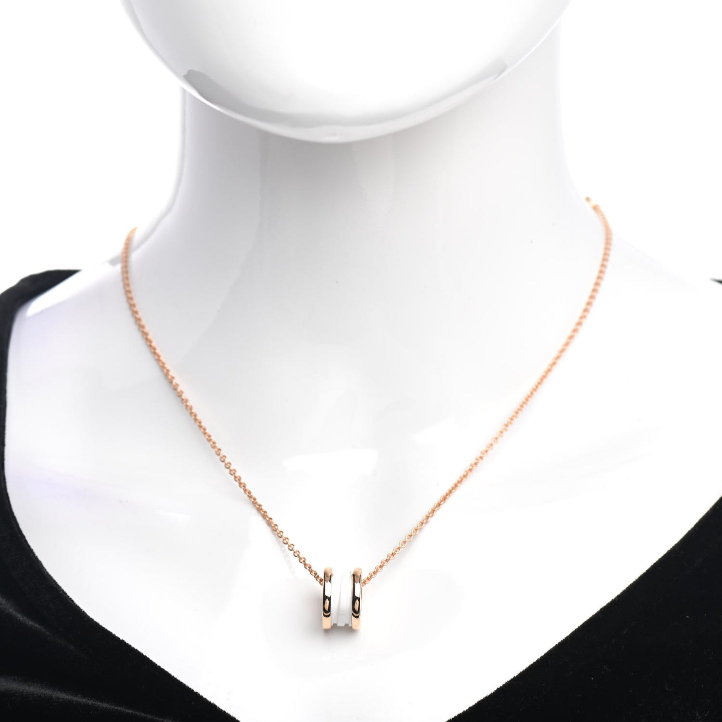 18K Rose Gold White Ceramic B.Zero1 Pendant Necklace