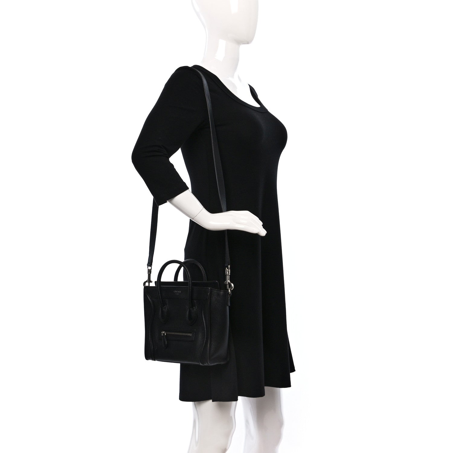 Celine Drummed Calfskin Nano Luggage Black 2 of 8