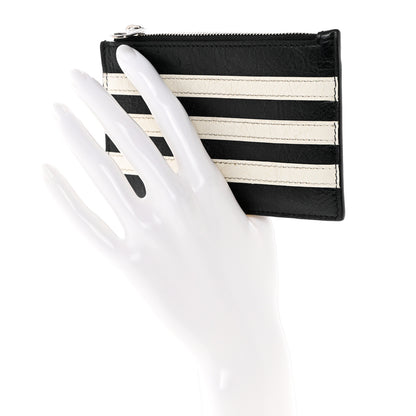 Balenciaga X ADIDAS Agneau Arena Trefoil Logo Coin Case Card Holder Black White 2 of 8