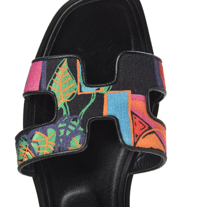 Hermes Cotton Canvas Tropical Modernisme Oran Sandals 36.5 Black 8 of 8