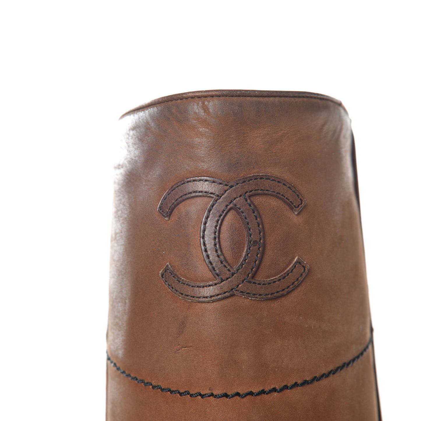 Calfskin Ascot CC Knee High Boots 37 Light Brown