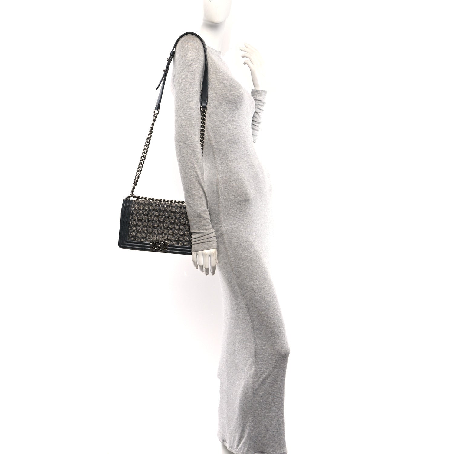 Chanel Tweed Calfskin Medium Boy Flap Grey 2 of 10