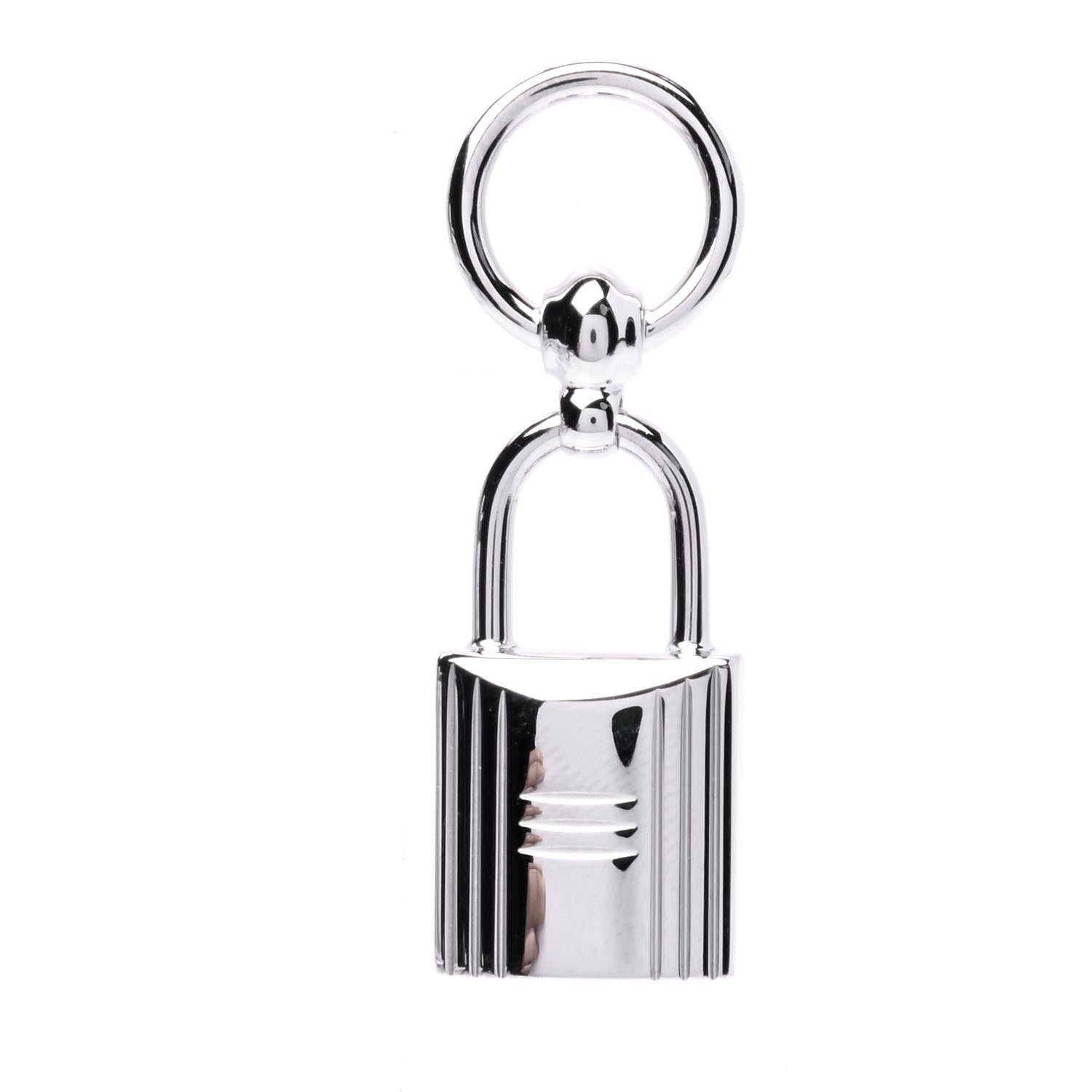 Hermes Palladium Mini Loop Charms Cadenas Scarf Ring Silver 1 of 4