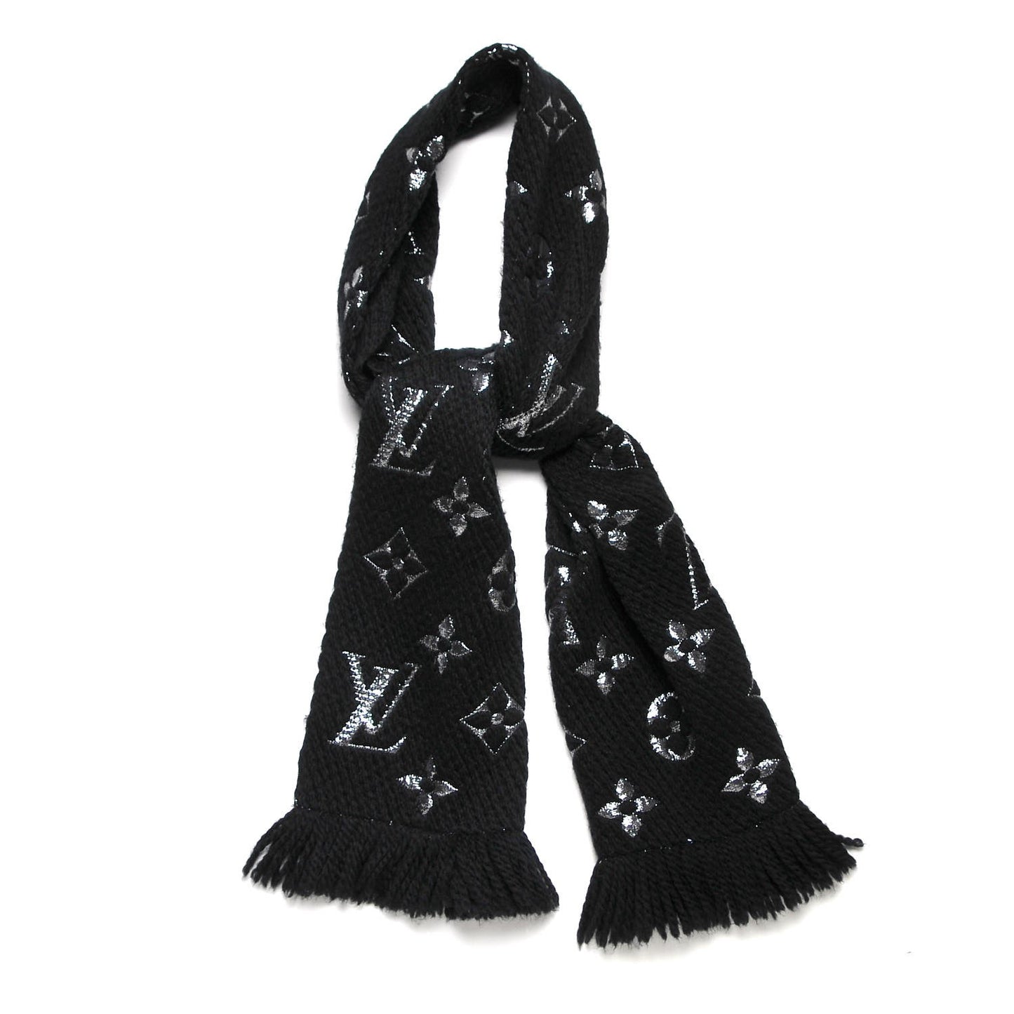 Wool Silk Logomania Shine Scarf Black