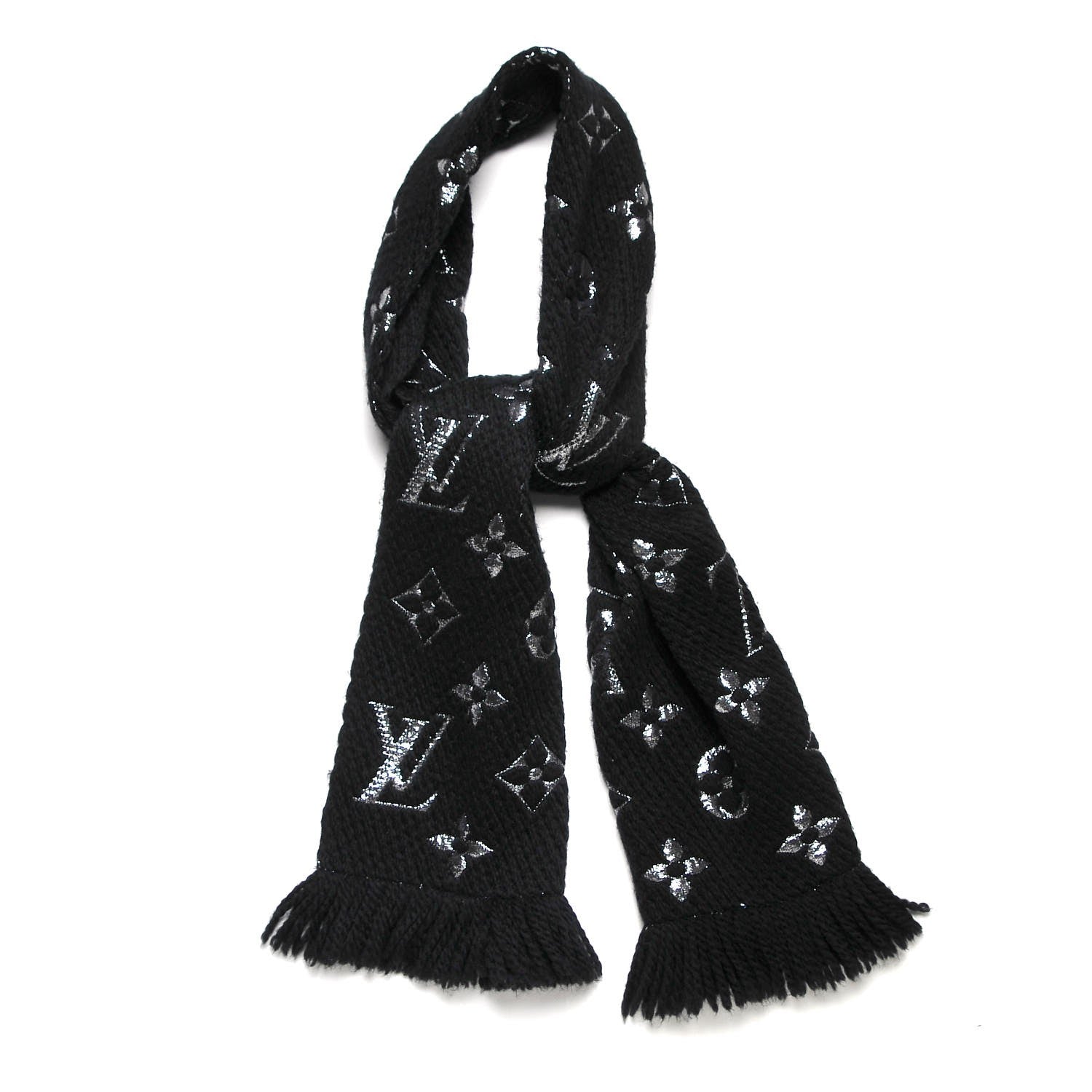Louis Vuitton Wool Silk Logomania Shine Scarf Black 1 of 4