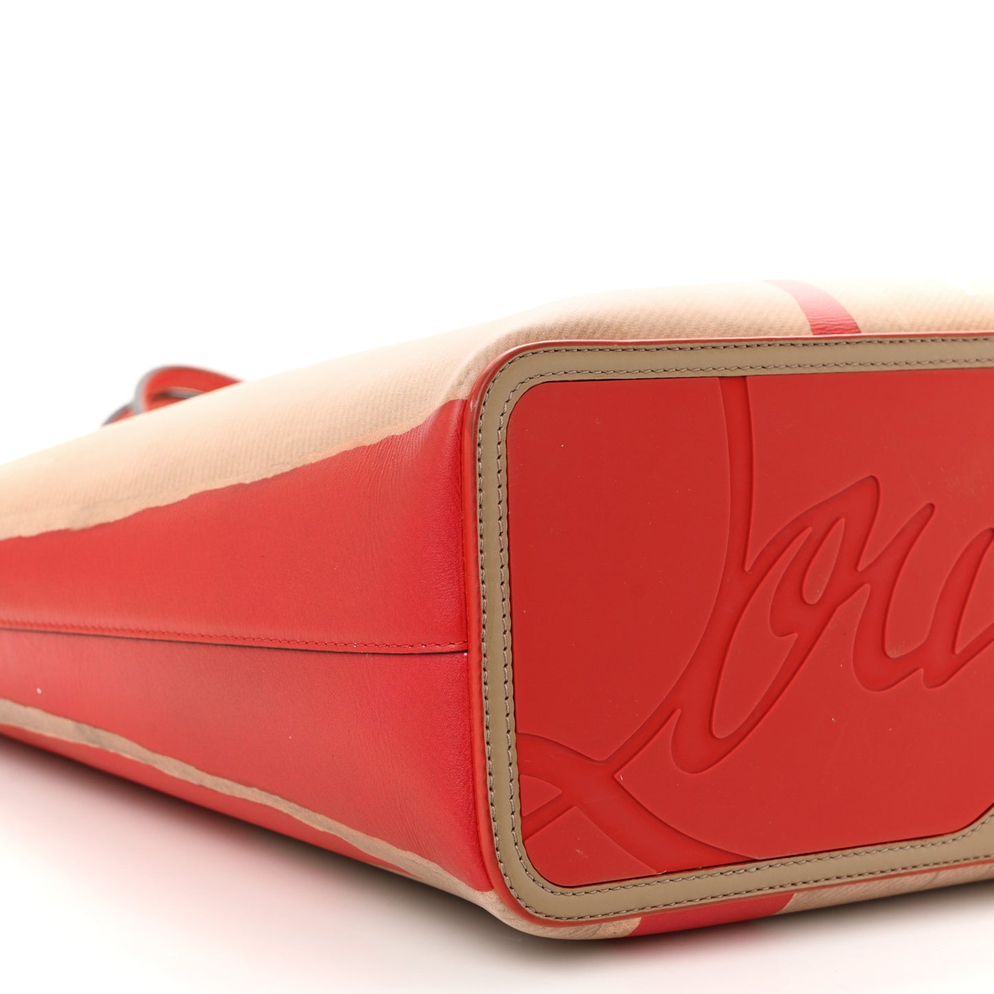 Calfskin Spikes Loubi Print East West Cabata Tote Kraft Red