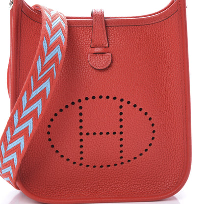 Hermes Taurillon Clemence Evelyne TPM Rouge De Coeur Bleu Du Nord 7 of 10