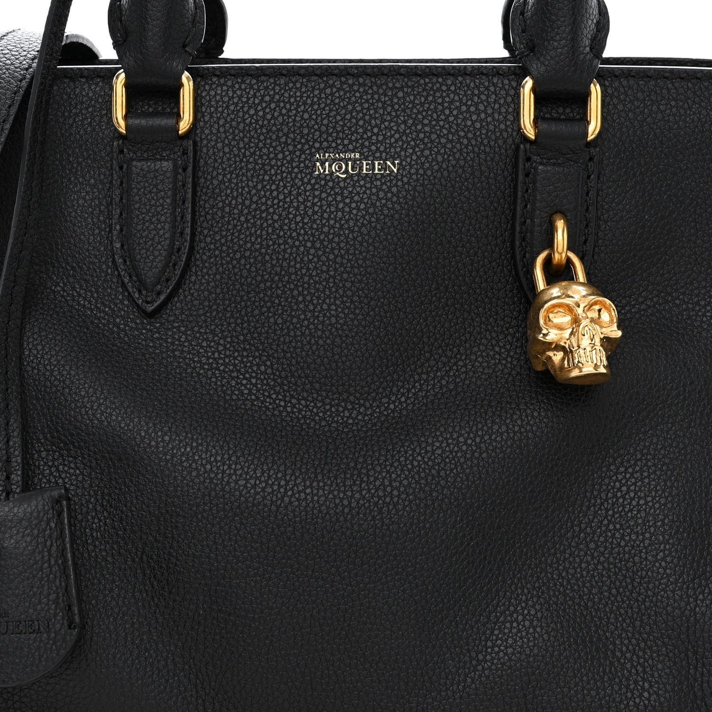 Pebbled Calfskin Small Skull Padlock Zip Around Tote Black