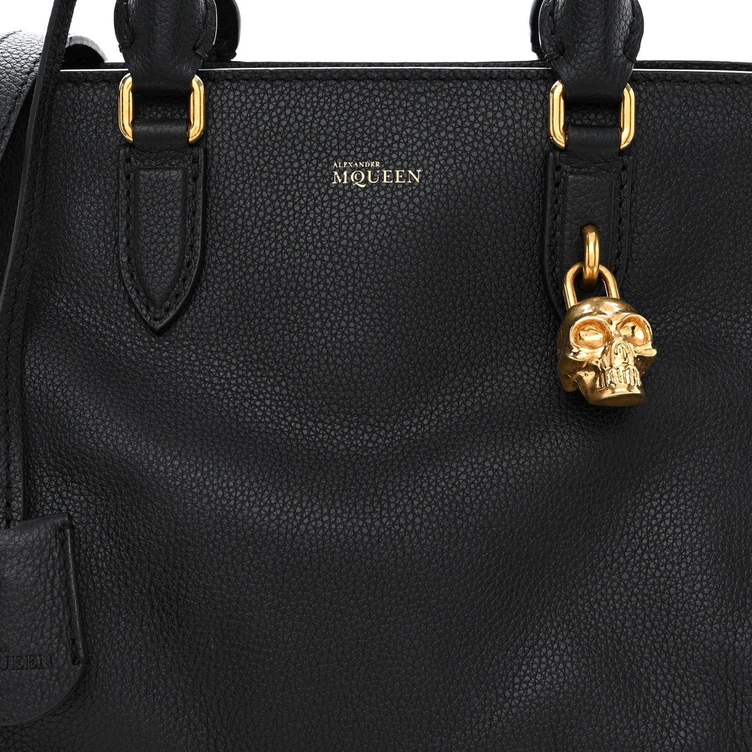 Alexander McQueen Pebbled Calfskin Small Skull Padlock Zip Around Tote Black 9 of 14