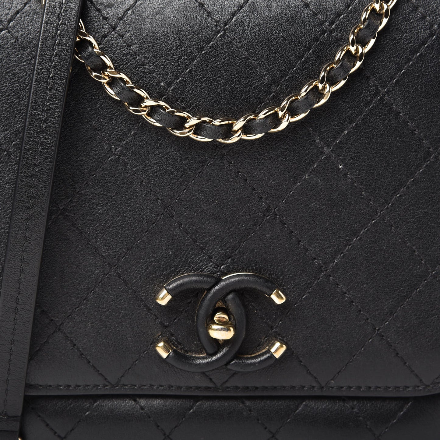 Calfskin Stitched Flap Bag Black