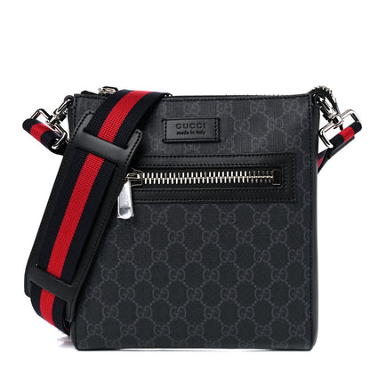 Gucci GG Supreme Monogram Web Small Flat Messenger Bag Black Grey 1 of 9