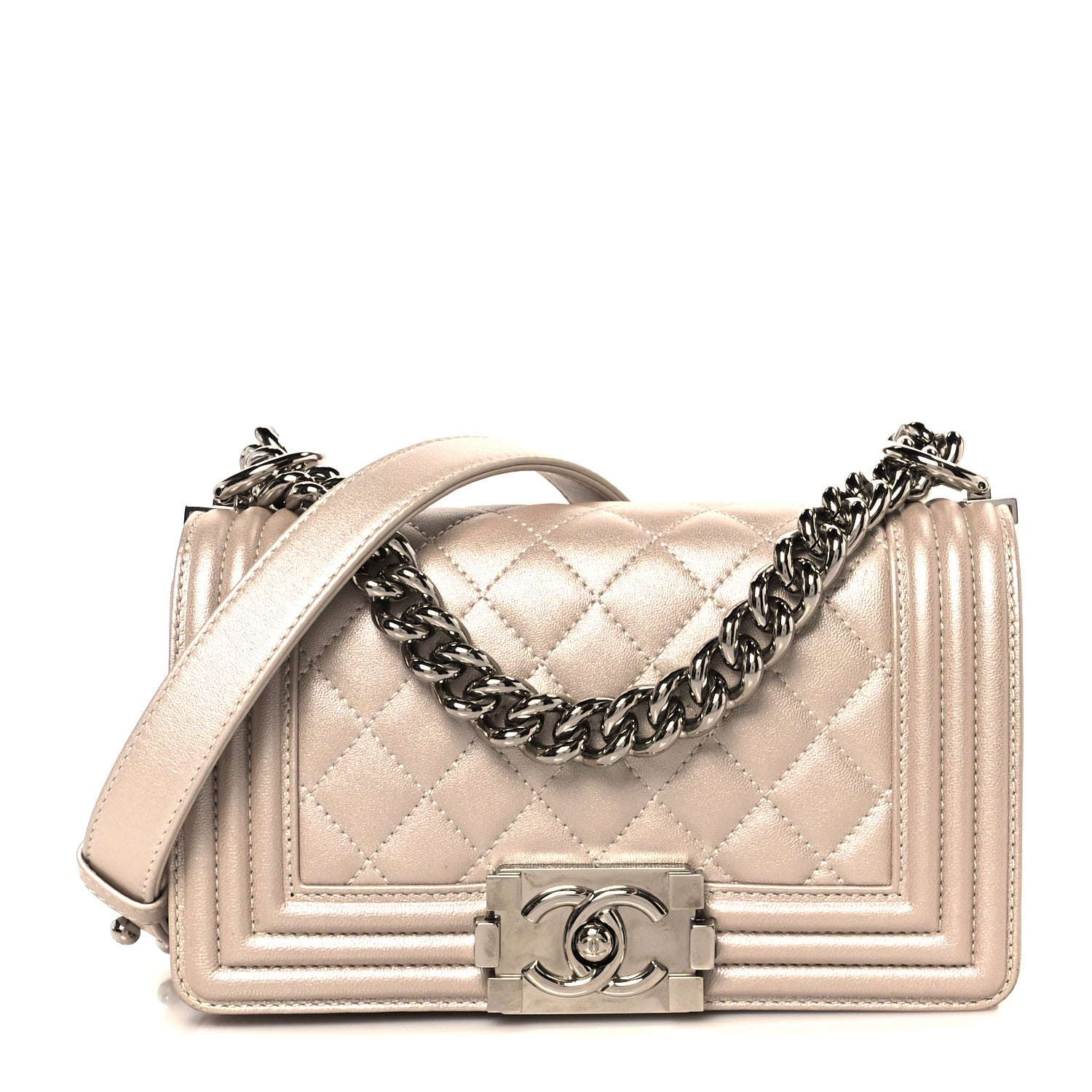 Chanel Metallic Calfskin Quilted Small Boy Flap Light Pink 1 of 10