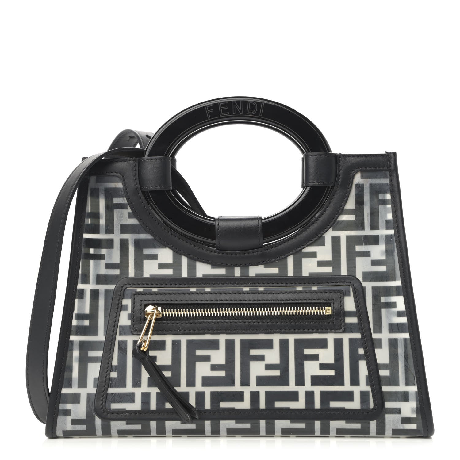 Fendi TPU FF Vitello Century Plexiglass Small Runaway Shopper Tote Black 1 of 12