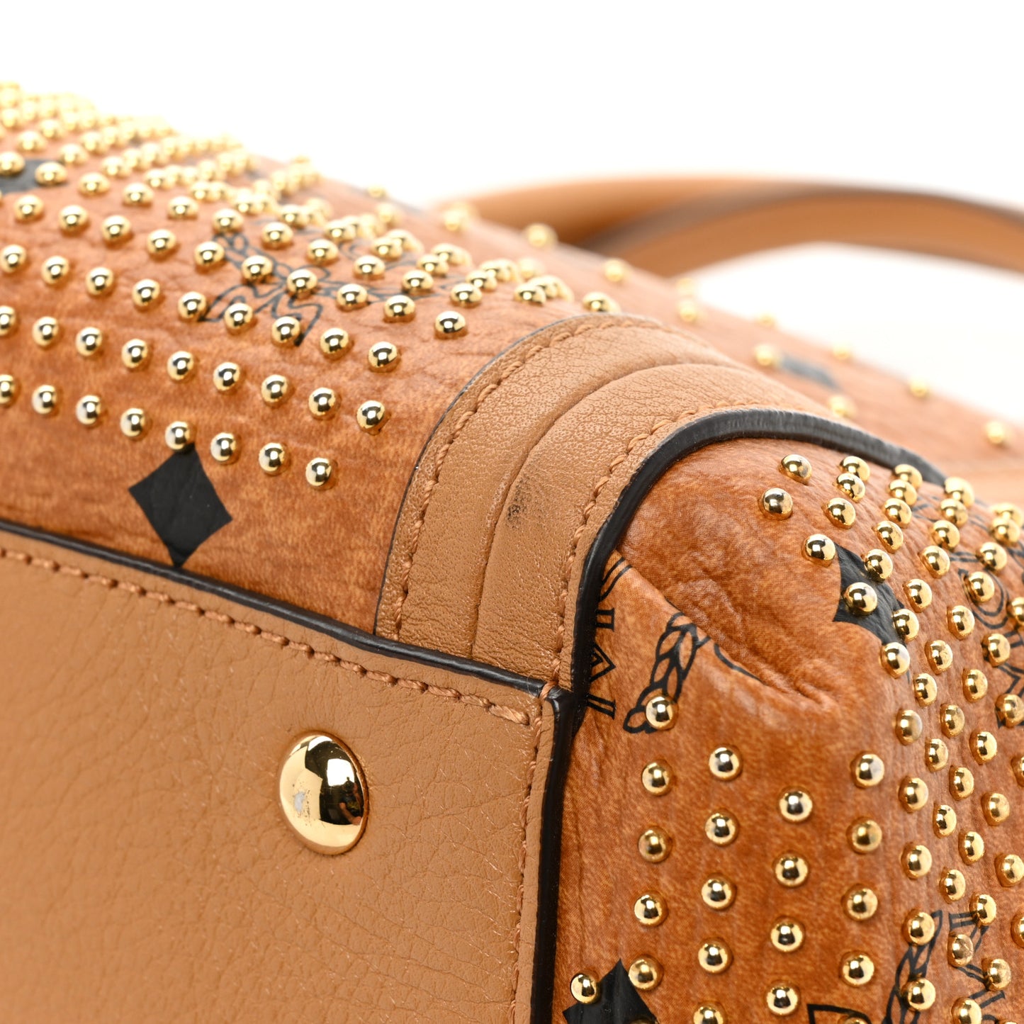Visetos Studded Boston Satchel Cognac