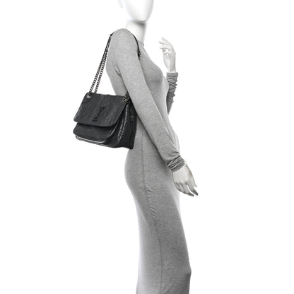 Saint Laurent Crinkled Calfskin Matelasse Monogram Medium Niki Chain Satchel Storm 2 of 10