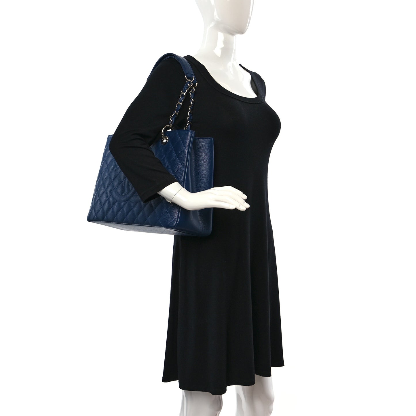 Caviar Quilted Grand Shopping Tote GST Dark Navy Blue