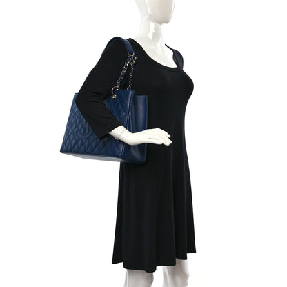Chanel Caviar Quilted Grand Shopping Tote GST Dark Navy Blue 3 of 10