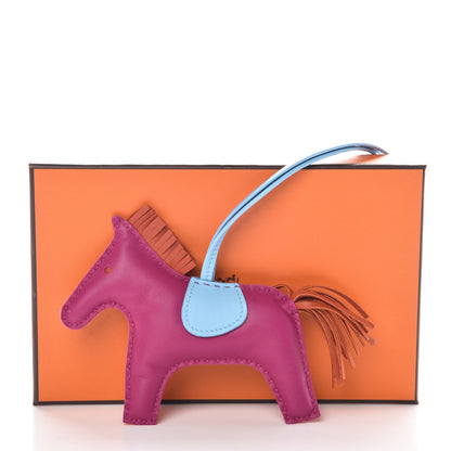 Hermes Milo Lambskin Grigri Rodeo Horse Bag Charm MM Rose Pourpre Cornaline Celeste 5 of 5