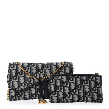 Christian Dior Oblique Saddle Chain Long Wallet Blue 3 of 12