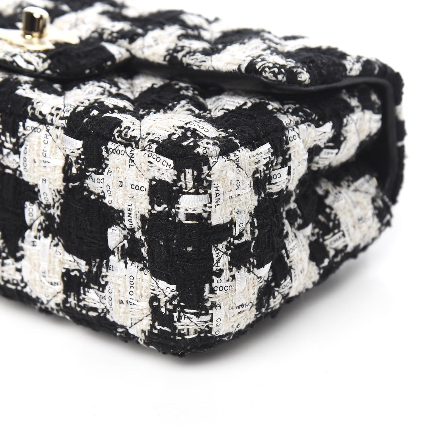 Tweed Quilted Mini Rectangular Flap Black Ecru White