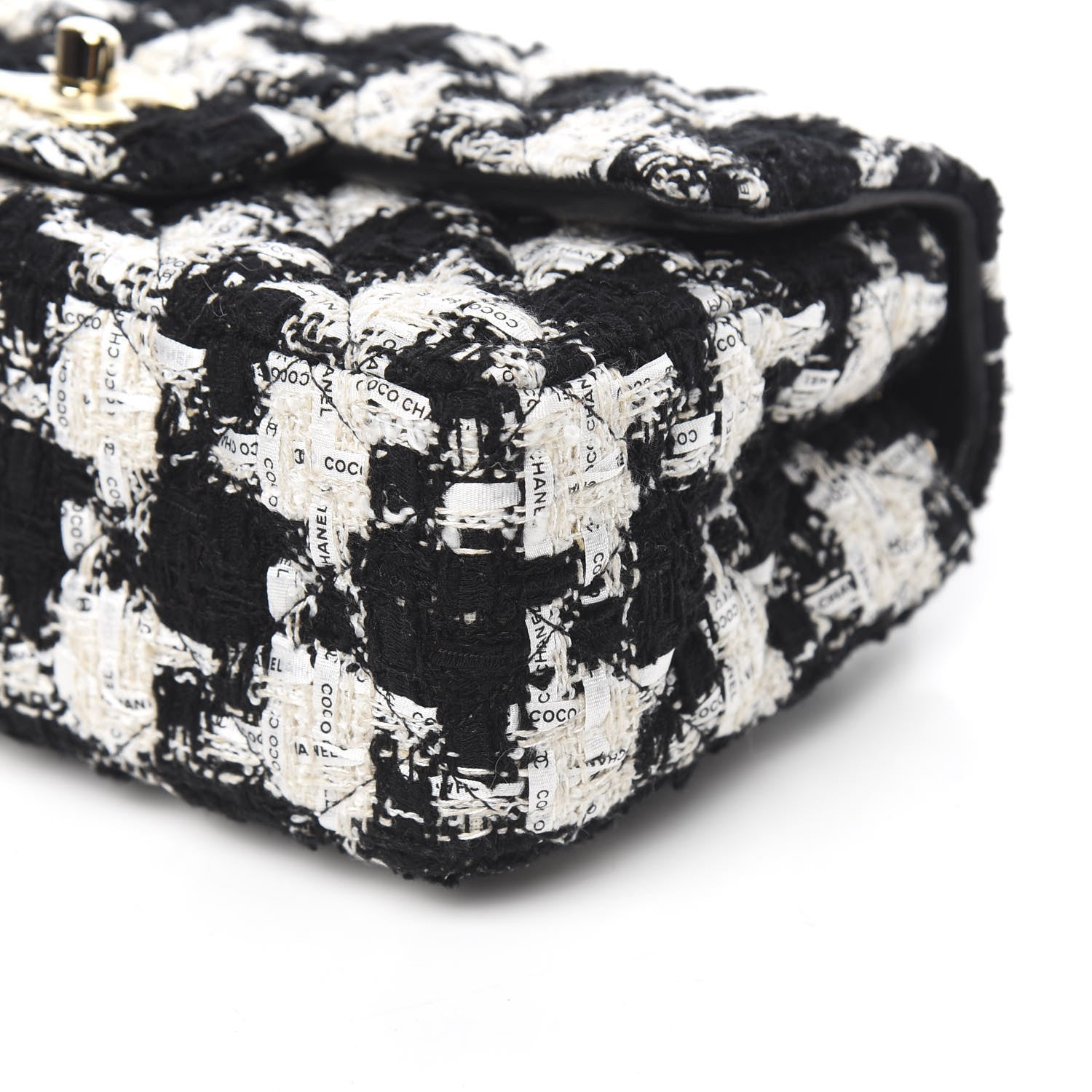 Chanel Tweed Quilted Mini Rectangular Flap Black Ecru White 9 of 10
