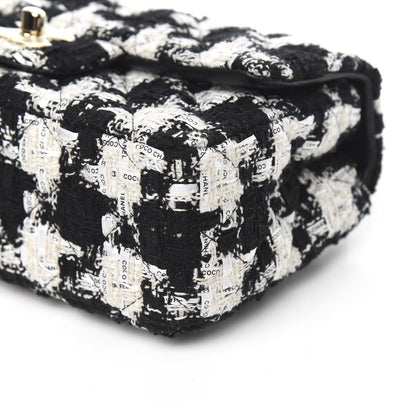 Chanel Tweed Quilted Mini Rectangular Flap Black Ecru White 9 of 10