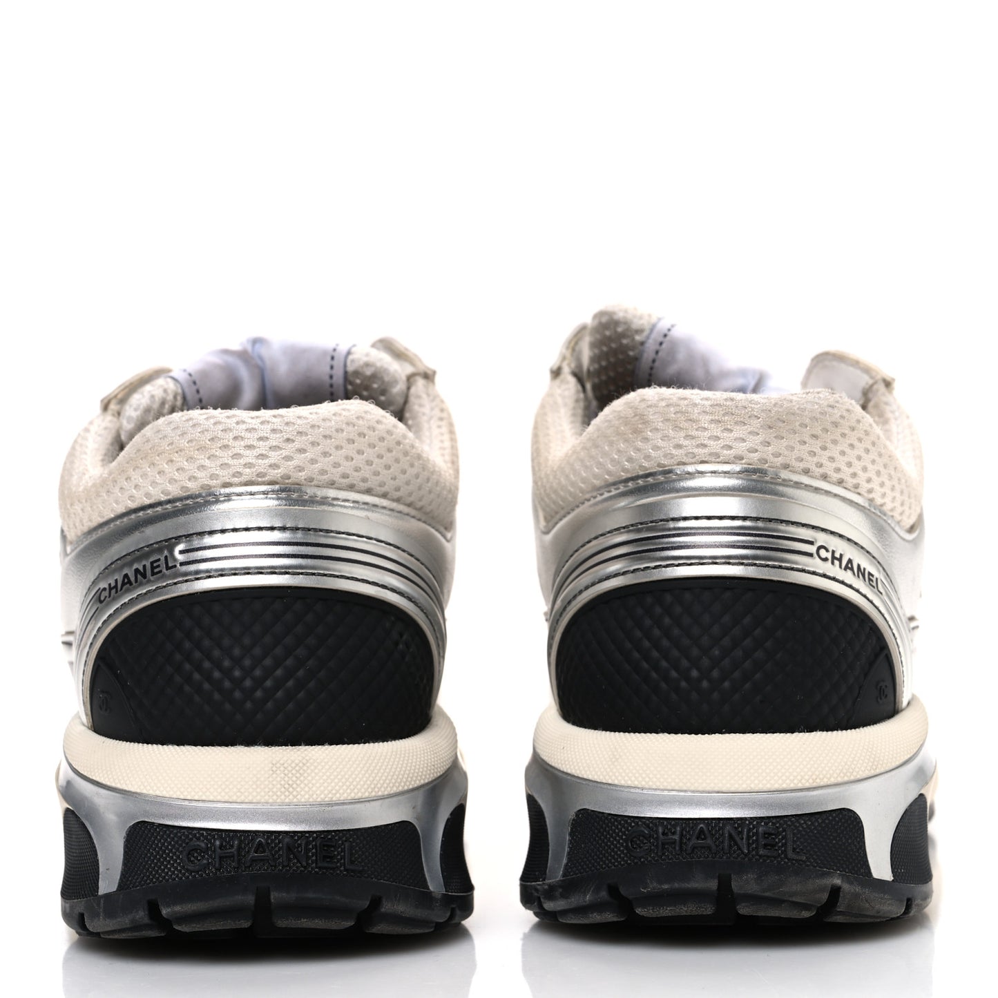 Fabric Laminated Calfskin Stretch CC Sneakers 37 White Silver