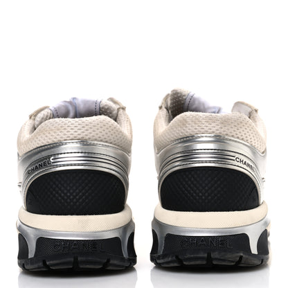 Chanel Fabric Laminated Calfskin Stretch CC Sneakers 37 White Silver 6 of 12