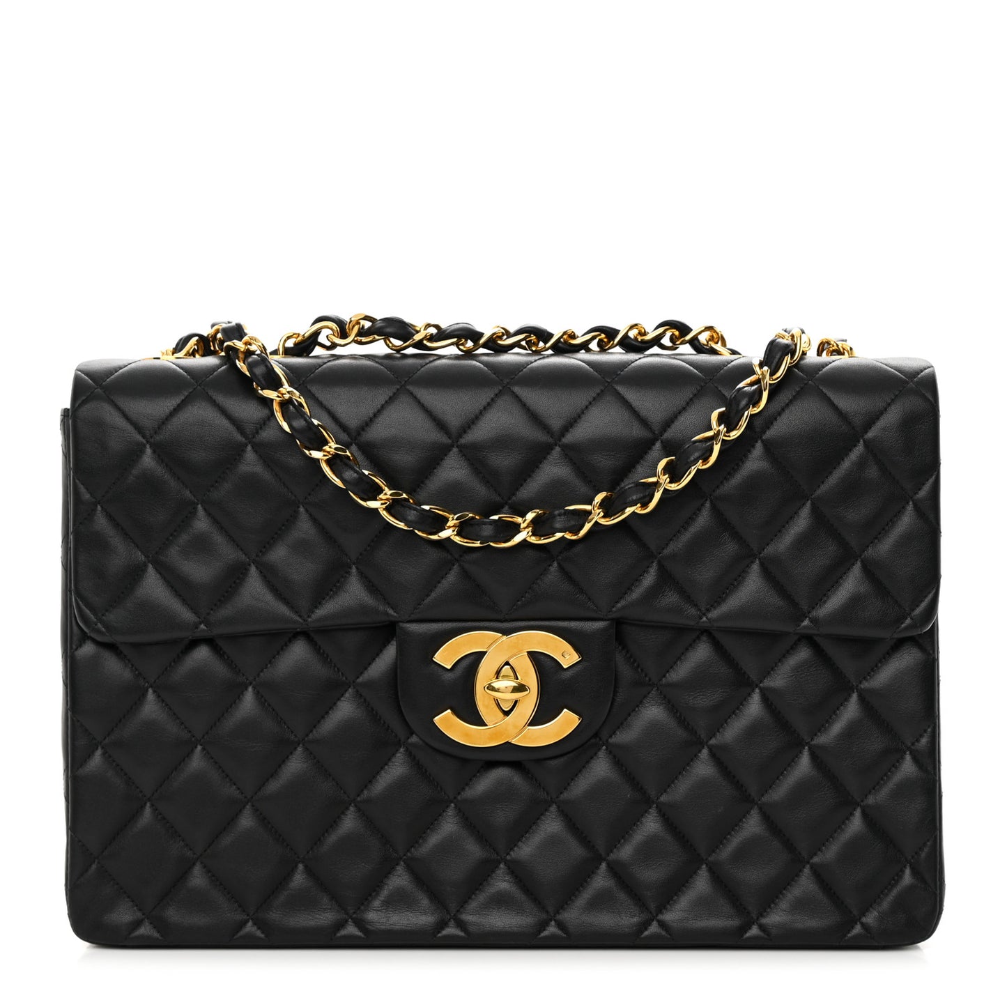 Lambskin Quilted XL Jumbo Single Flap Black