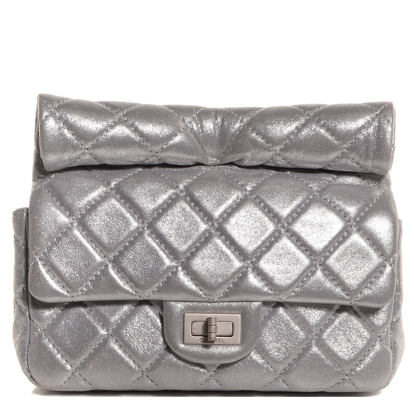 Iridescent Calfskin Quilted Small Roll Reissue Clutch Silver