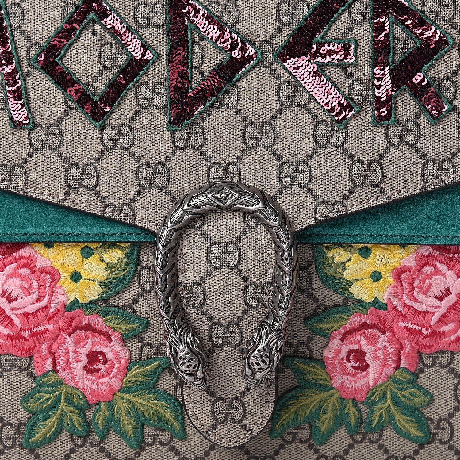 Gucci GG Supreme Monogram Embroidered Medium Dionysus Shoulder Bag Emerald 10 of 11