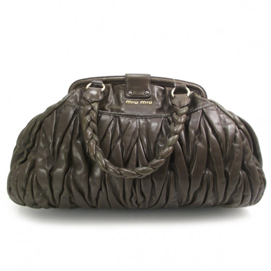 Leather Matelasse Coffer Frame Tote Brown
